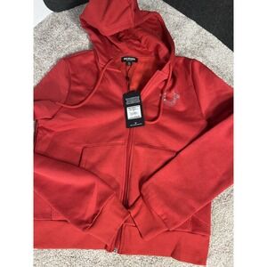 True Religion Red Zip-Up With Hoodie Jacket Large Women With Bling Details NWT
